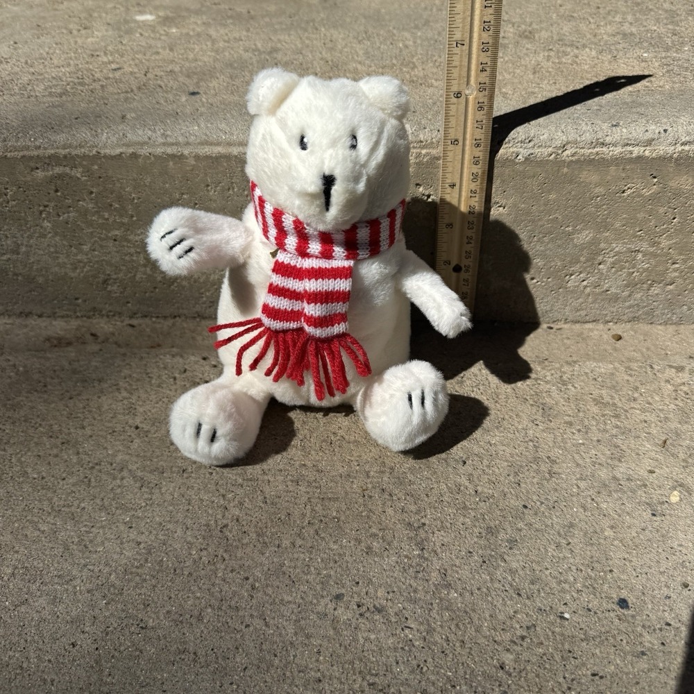 Giggle Scape White Polar‎ Bear Red Striped Scarf Plush Stuffed Animal Toy 8"